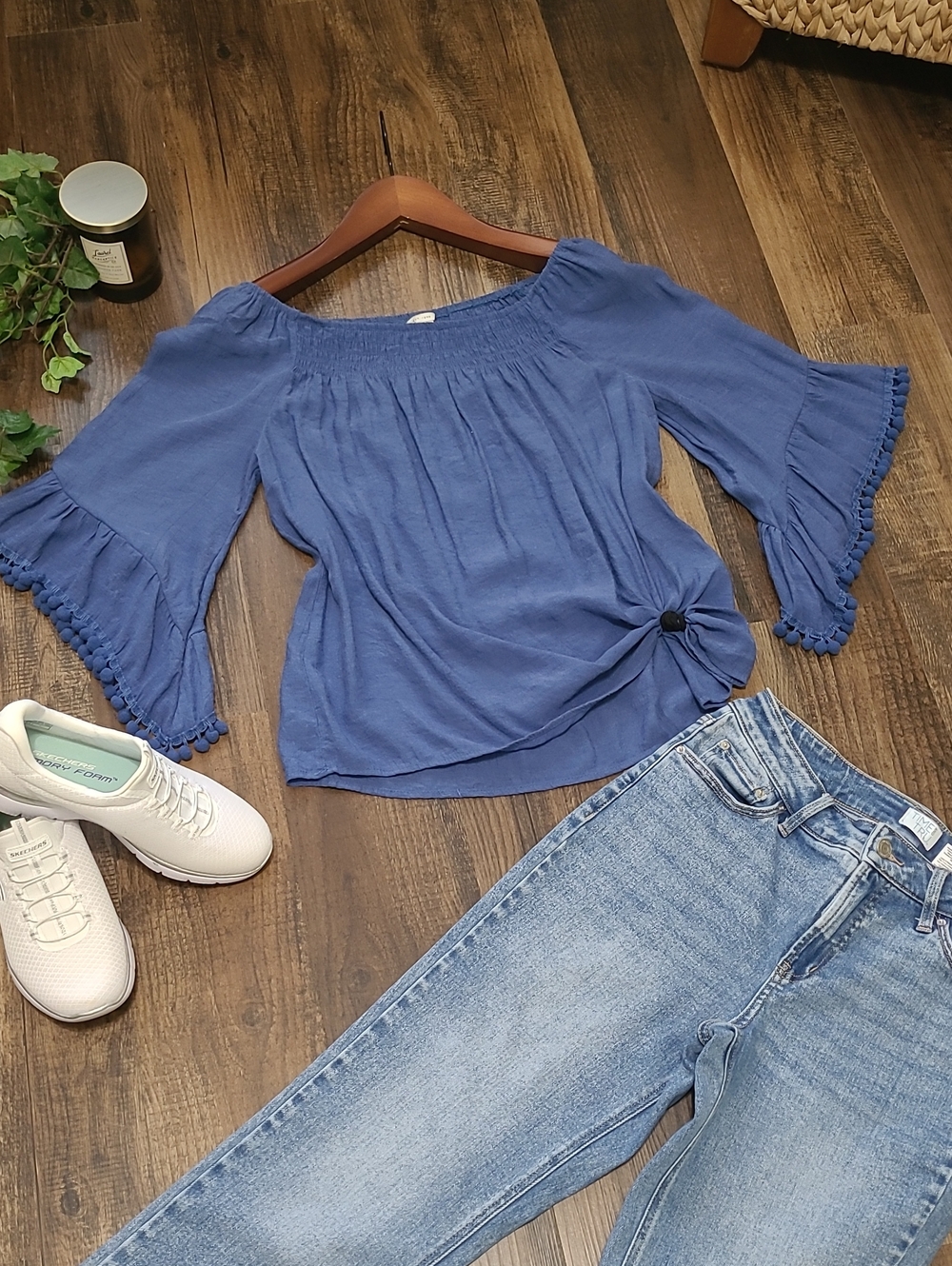 Beautiful Blue Pom Pom Blouse